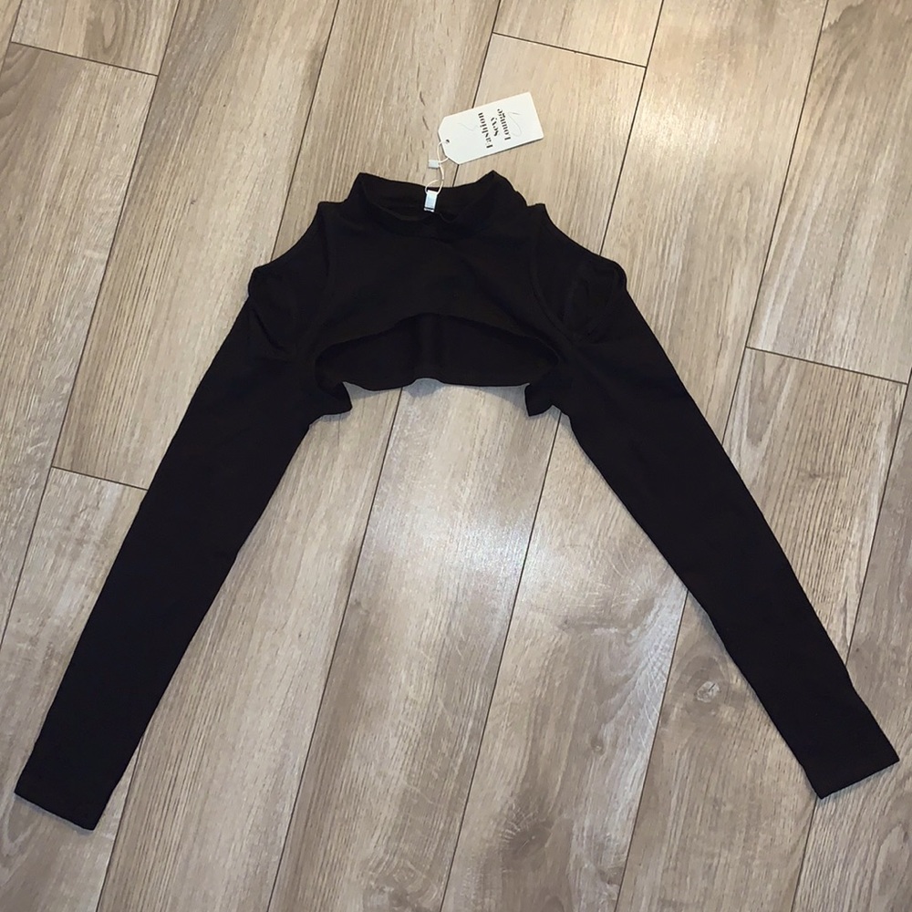 Black Cut Out Long Sleeve Pole Dancing Crop Top